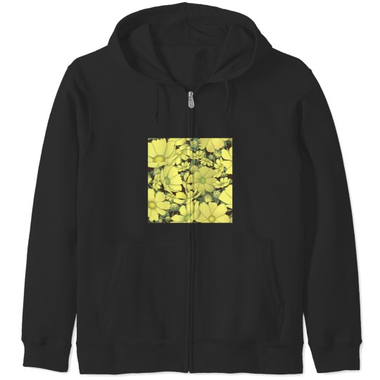 Discover Tossed Yellow Cosmos on Coffee Brown Half-Drop Repeat 5748 Classic Zip Hoodies