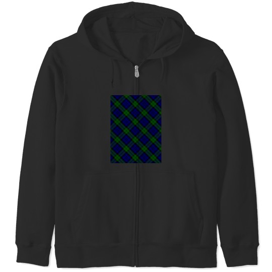 Discover Black Watch Blue, Green, and Black TartanDiagonal Plaid Graphic Zip Hoodies