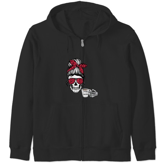 Discover messy bun halloween apparel coffee lover Zip Hoodies