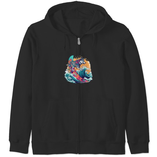 Discover Wolf Surfing 80S Commercial Graphic T Shirt Zip Hoodies