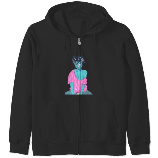 Discover 80'S Blue Cat Lady Zip Hoodies