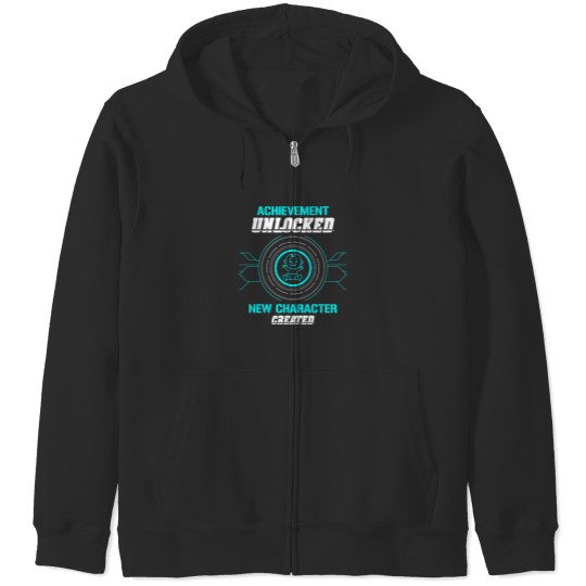 Discover Achievement Unlocked New Character Created Pregnant Parent Father Dad Parenting Announcement Gender Reveal Mommy Zip Hoodies