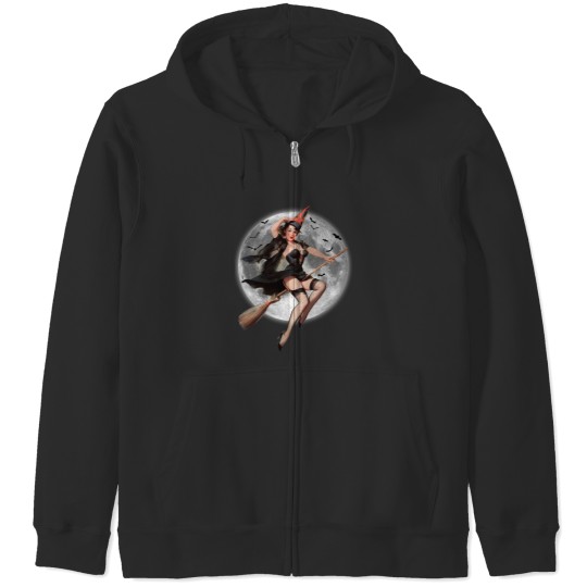 Discover Halloween pin-up witch Zip Hoodies