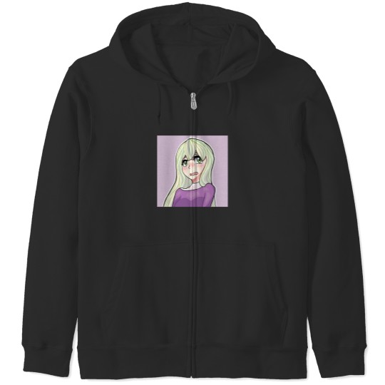 Discover Pastel Green Anime Girl Zip Hoodies