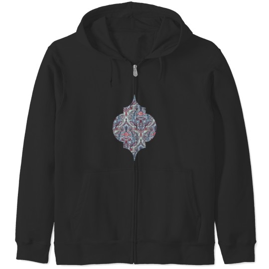 Discover Botanical Moroccan Doodle Pattern In Navy Blue Red  Grey Zip Hoodies