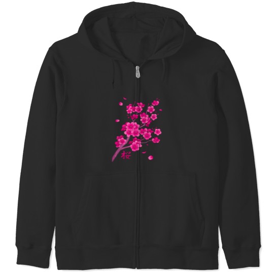 Discover Falling Neon Hot Pink Sakura Cherry Blossom Zip Hoodies