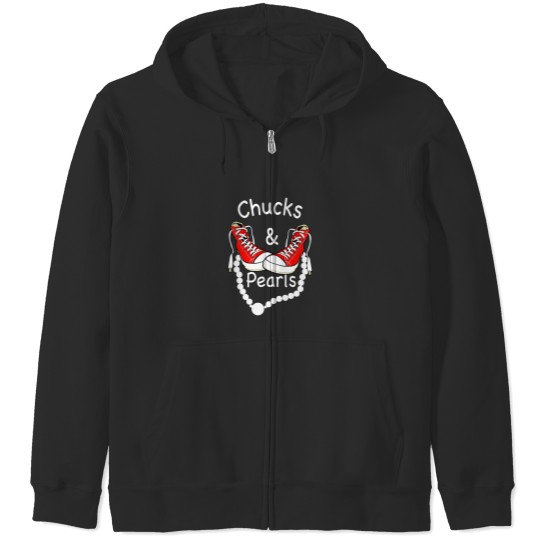 Discover Chucks And Pearls Black Funny Zip Hoodies