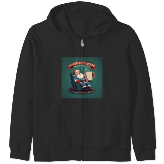 Discover Santa Claus Powered by Coffee and Cheer Zip Hoodies