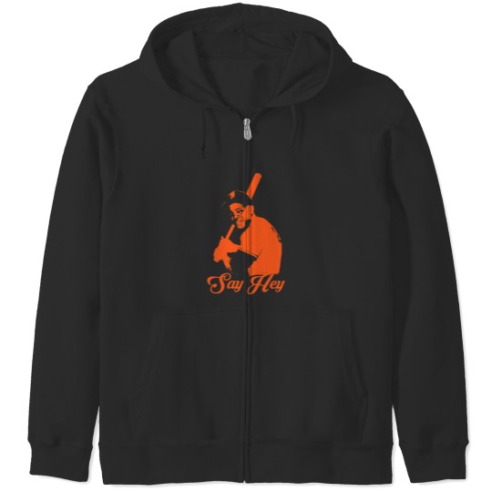 Discover Say Hey - Willie Mays - Orange Stencil Zip Hoodies