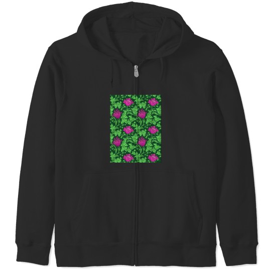Discover William Morris Anemone, Emerald Green and Fuchsia Zip Hoodies