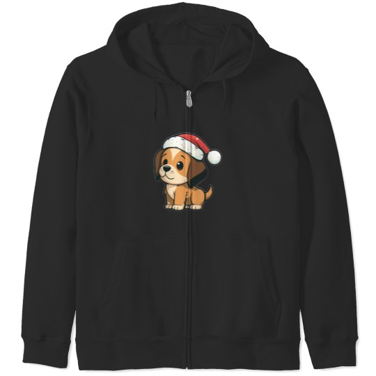 Discover Cute Puppy Wearing Santa Hat Zip Hoodies