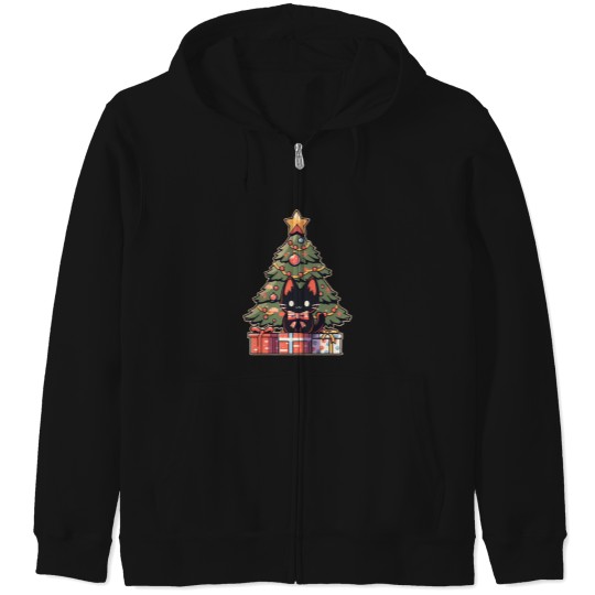 Discover A Meowy Christmas Black Cat Zip Hoodies