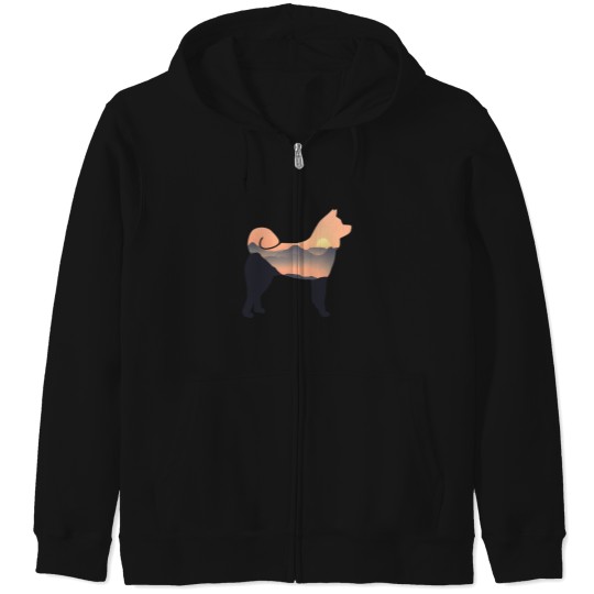 Discover Akita Dog Silhouette Sun Mountain Akita Inu Gift Zip Hoodies