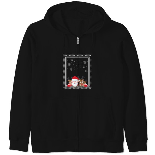 Discover Santa And Deer Christmas Ugly Sweater Style Zip Hoodies