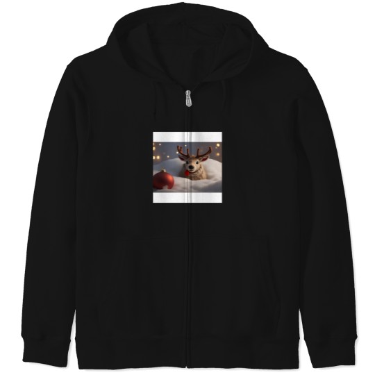 Discover Cute Christmas Reindeer Design Zip Hoodies