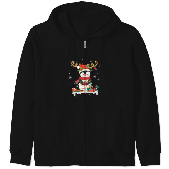 Discover Cute Penguin Reindeer Santa Hat Xmas Christmas Penguin Lover Zip Hoodies