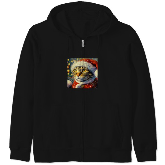Discover Santa Cat- Van Gogh Style Zip Hoodies