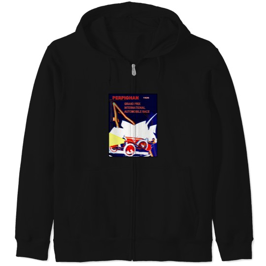 Discover Perpignan Vintage Grand Prix Auto Advertising Print Zip Hoodies