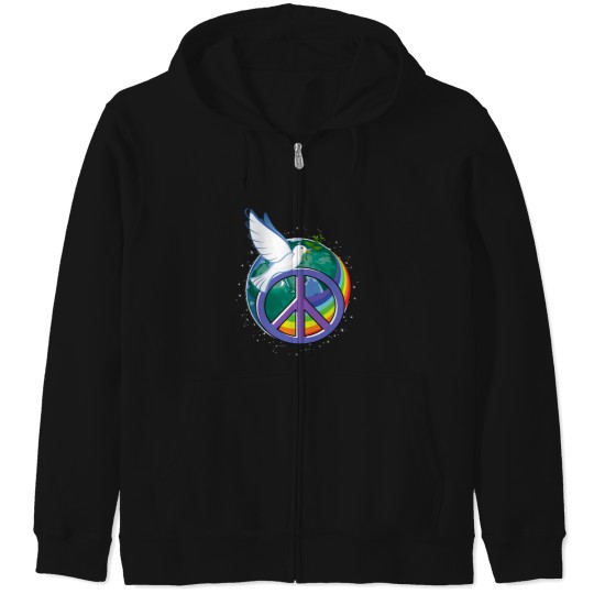 Discover peace dove peace sign peace rainbow V-Neck Zip Hoodies