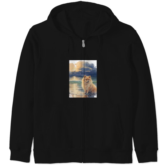 Discover Pomeranian At The Beach Graphic 1 1 Zip Hoodies