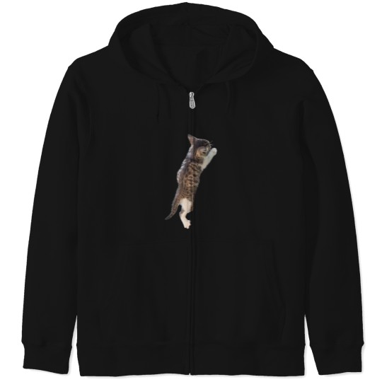Discover Climbing Kitten. Funny, cute kitten climbing. Photo, photograph Zip Hoodies