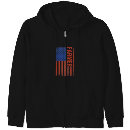 Discover usa flag farmer farm farming ranch tractor agriculture Zip Hoodies