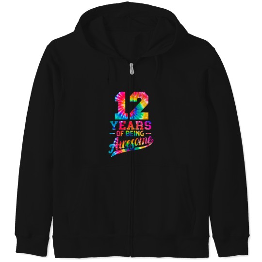Discover 12 Years Old 12th Birthday Tie Dye Being Awesome Men Women Zip Hoodies