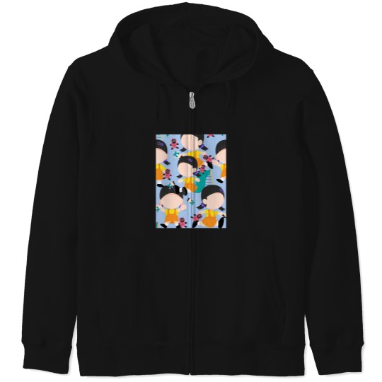 Discover Squid Cosplay Red Light Green Light Girl Playground Cute Netflix Zip Hoodies