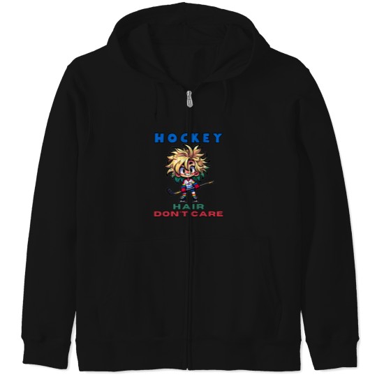 Discover Funny Hockey Ice Hair Don'T Care Girls Zip Hoodies