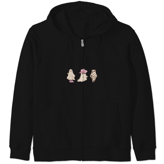 Discover Pink Cowgirl Ghosts Cute Halloween Design Zip Hoodies