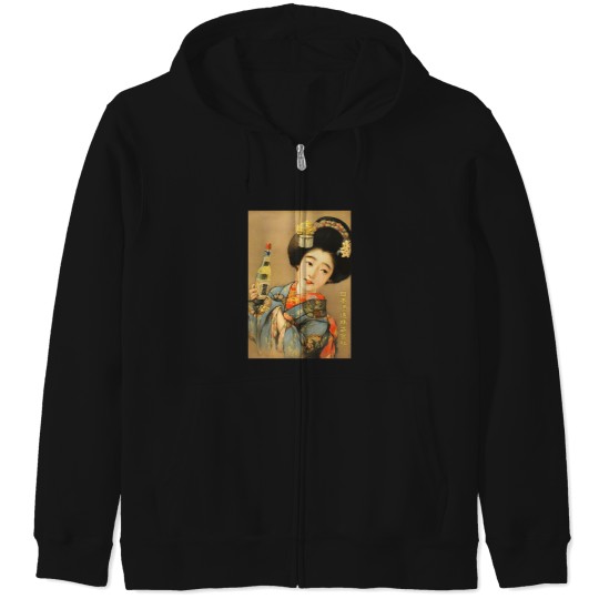 Discover Woman In Blue Kimono - Nippon Shuzo Kabushiki Kaisha 1920 Japan Sake Brewing Co Advertisement 2078 Zip Hoodies