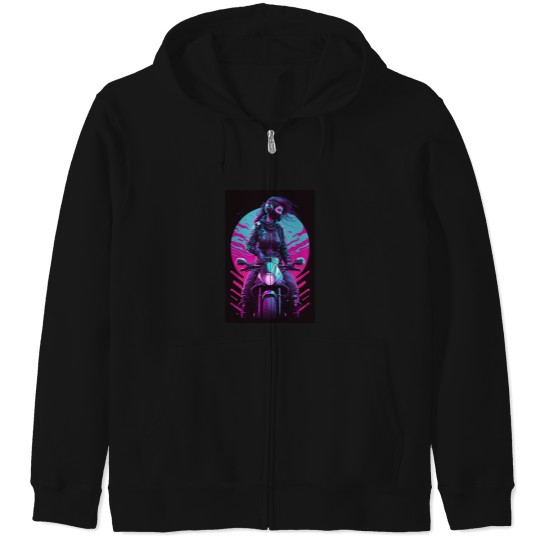 Discover 80S Synthwave Biker Girl 1 Zip Hoodies