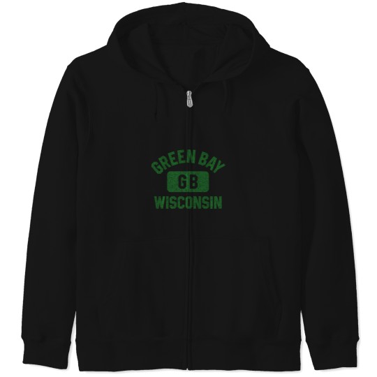 Discover Green Bay Wisconsin Gb Gym Style Distressed Green Print Zip Hoodies
