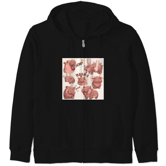 Discover Moo deng, Baby pygmy hippo Moo Deng Zip Hoodies