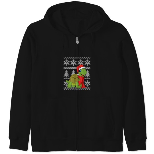 Discover Turtle Santa Hat Scarf Ugly Christmas Sweater Ho Zip Hoodies