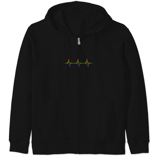 Discover Rainbow Heartbeat Shirt Cute LGBTQ Gay Pride Mon Zip Hoodies