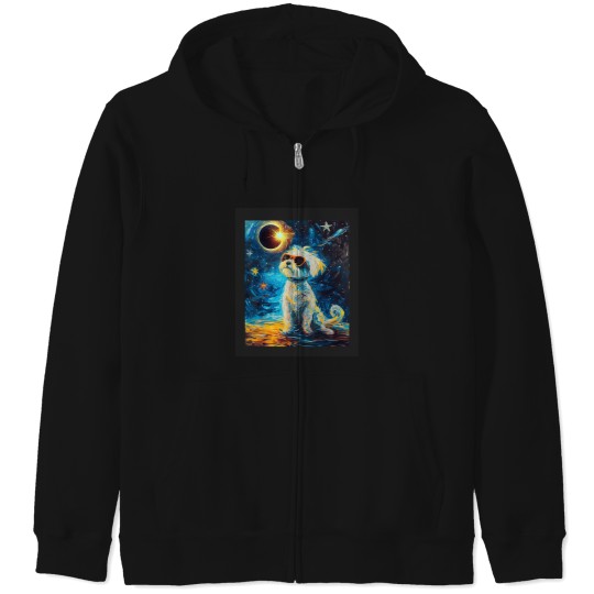 Discover Total Solar Eclipse Maltese Dog Zip Hoodies