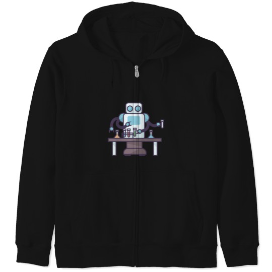 Discover Robot Holding Test Tubes Zip Hoodies