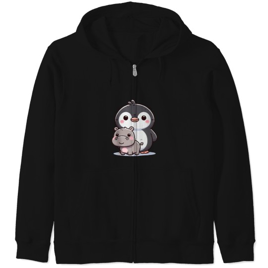 Discover Adorable Pesto the Penguin and Moo Deng the Hipp Zip Hoodies