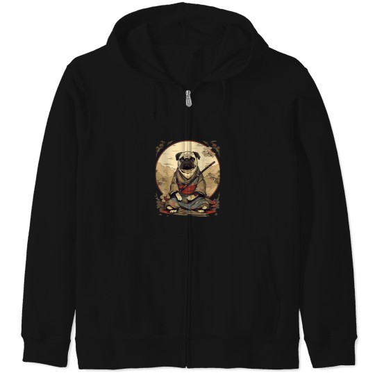 Discover Vintage Japanese Art Samurai Pug Dog.png Zip Hoodies