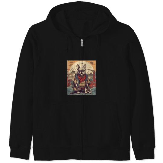 Discover Vintage Japanese Art Samurai French Bulldog.png Zip Hoodies