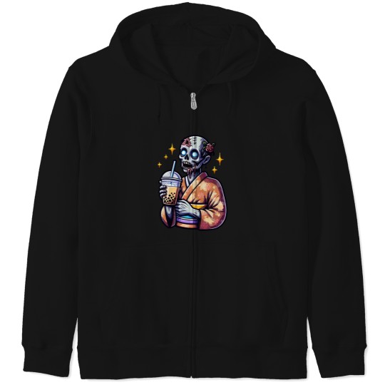 Discover zombie drinking bubble tea japanese kimono 1 Zip Hoodies