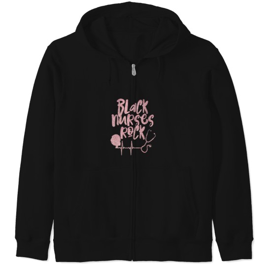 Discover Womens Black Nurses Rock Afro Rose Heartbeat RN Zip Hoodies
