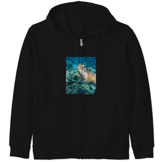 Discover Green Turtle On Great Barrier Reef Zip Hoodies