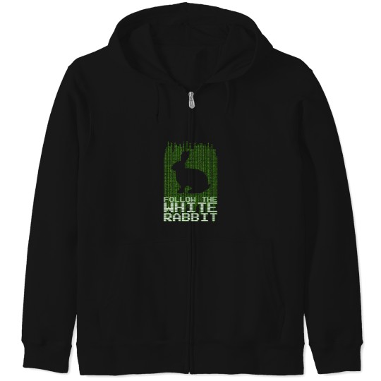 Discover Womens Follow the White Rabbit Code Quote VNeck Zip Hoodies