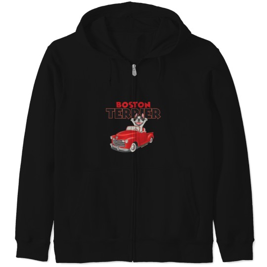Discover Boston Terrier In Classic Red Truck Zip Hoodies