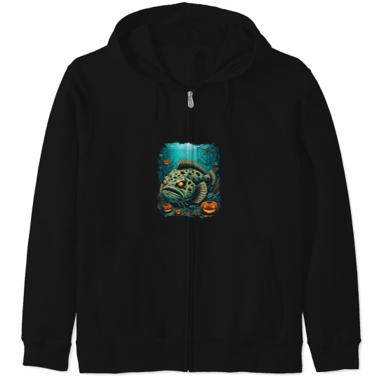 Discover Flat Fear A Monstrous Floundeeer Fish Zip Hoodies