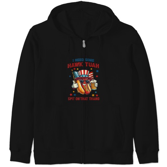 Discover 4th Of July Funny Hot Dog Usa Flag I Need Some Hawk Tush Zip Hoodies