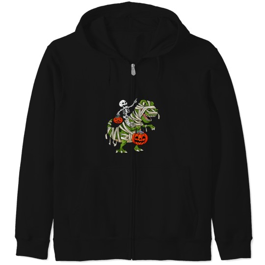 Discover Skeleton Riding Mummy TRex Halloween Zip Hoodies