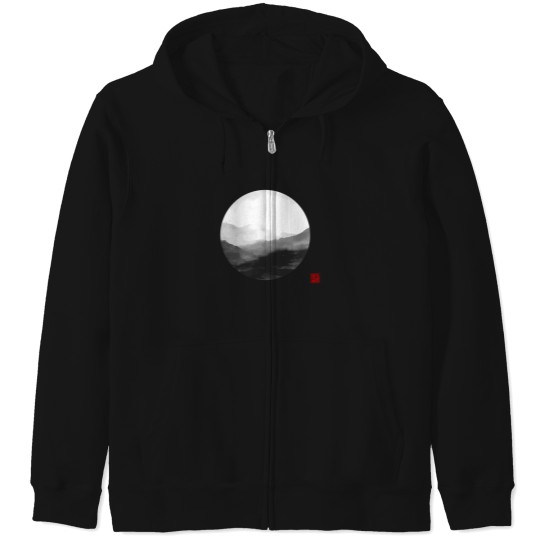 Discover Abstract Japanese Landscape With Mountains And Calligraphy T-Shirt Zip Hoodies